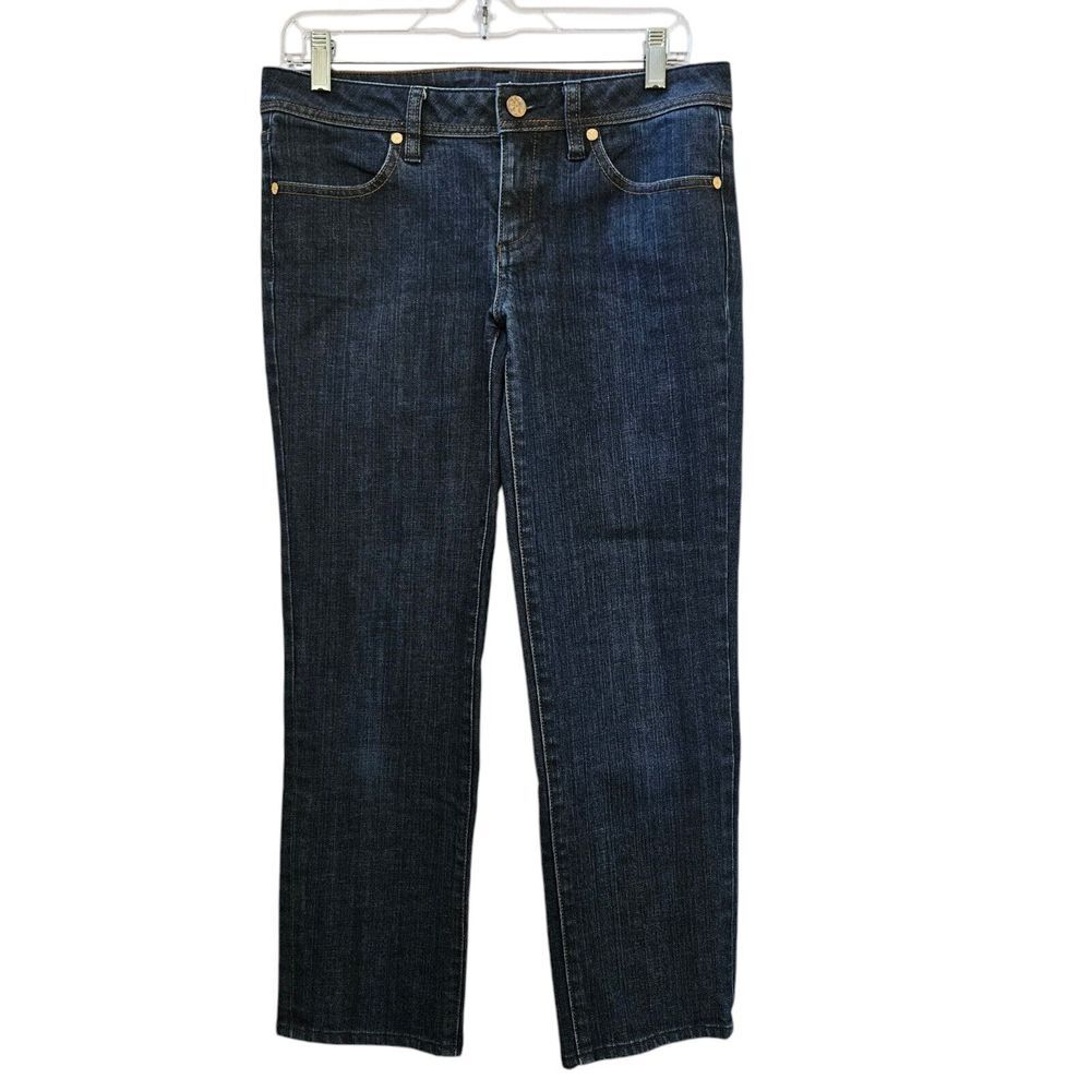 Tory‎ Burch Jeans Womens 31x25.75 Cropped Jean Straight Blue Dark Wash Mid Rise